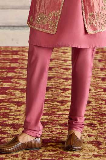 Buy_Ridhi Mehra_Gold Tissue, Silk Zari Heirloom Embroidered Longline Bundi And Kurta Set _Online_at_Aza_Fashions