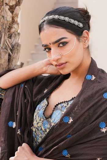 Gulabo Jaipur_Blue Cotton, Cambric Embroidery Notched Neck Arwa Floral Print Anarkali Pant Set _Online_at_Aza_Fashions