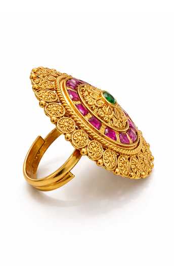 Prestones Red Stones, Temple Medallion Ring Online at Aza Fashions Prestones_Red Stones, Temple Medallion Ring _Online_at_Aza_Fashions