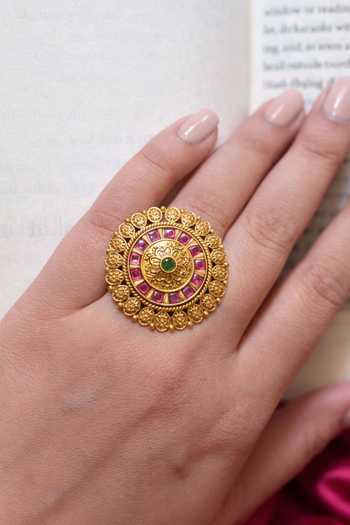 Buy Prestones Red Stones, Temple Medallion Ring Online at Aza Fashions Buy_Prestones_Red Stones, Temple Medallion Ring _Online_at_Aza_Fashions