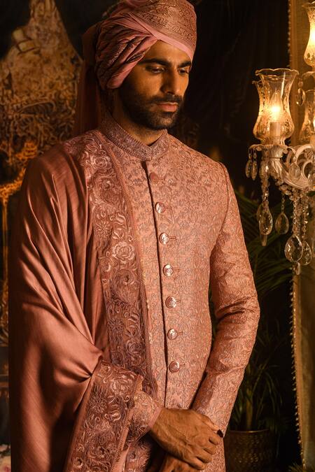 Buy_Punit Arora_Pink Silk Embroidery, Zari, Sequins Sherwani Set 