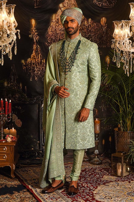 Punit Arora Floral Resham Embroidered Sherwani Set 