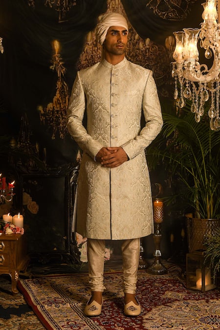 Punit Arora Paisley Embroidered Silk Sherwani Set 