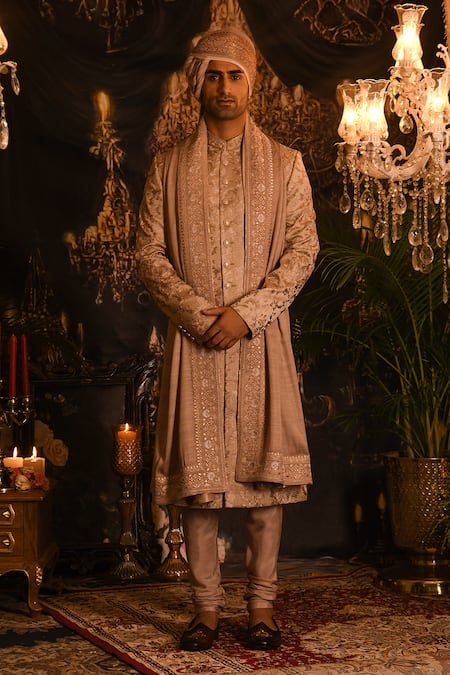 Punit Arora Floral Embroidered Silk Sherwani Set 