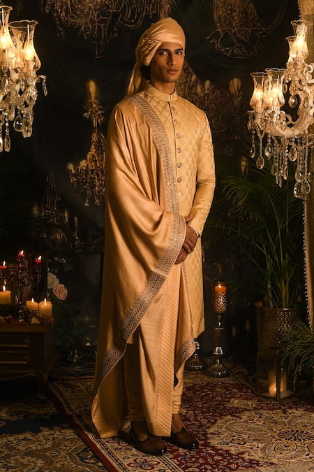 Punit Arora Zari Embroidered Silk Sherwani Set 