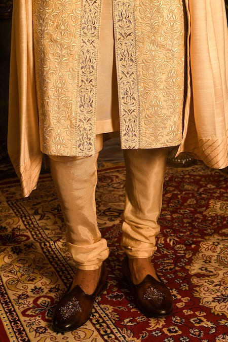 Buy_Punit Arora_Gold Silk Sequins, Zari Threadwork Embroidered Sherwani Set _Online_at_Aza_Fashions
