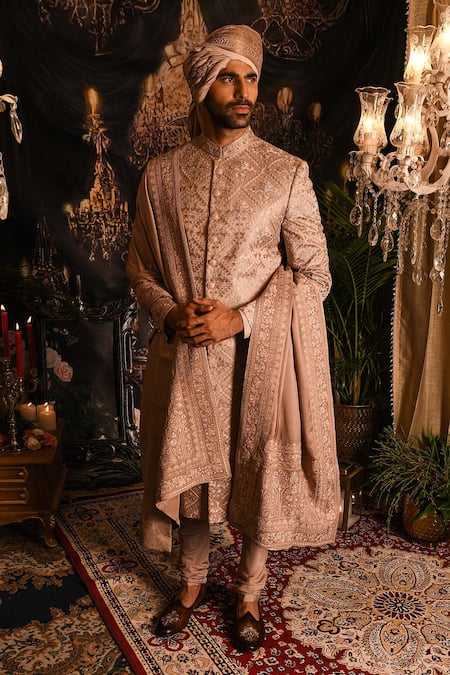 Punit Arora Dabka Embroidered Silk Sherwani Set 