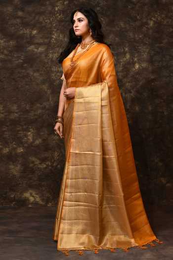 Buy_Vishwa By Pinki Sinha_Gold Tissue Zari Woven Saree With Running Blouse _Online_at_Aza_Fashions