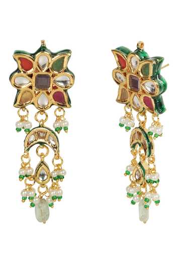 Amreli Jaipur_Multi Color Beads, Pearls, Stones Floral Top Earrings _Online_at_Aza_Fashions