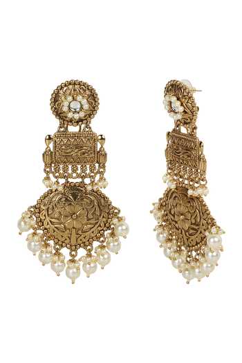 Amreli Jaipur_Gold Plated Pearls Drop Earrings _Online_at_Aza_Fashions