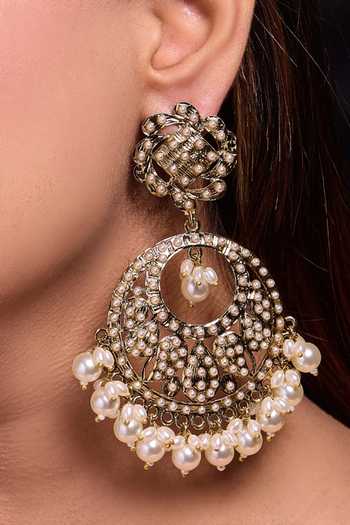 Amreli Jaipur_Gold Plated Pearls Drop Chandbali Earrings _Online_at_Aza_Fashions