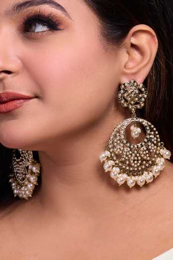 Buy_Amreli Jaipur_Gold Plated Pearls Drop Chandbali Earrings _Online_at_Aza_Fashions