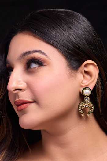 Amreli Jaipur_Gold Plated Pearls, Stones Kundan Work Earrings  _Online_at_Aza_Fashions