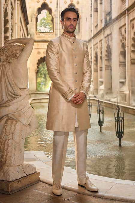 Seema Gujral Raw Silk Embroidered Sherwani Set 