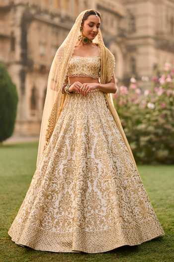 Buy_Seema Gujral_Ivory Silk, Net Embroidery, Sequins, Beads, Zari, Tassels, Bridal Lehenga Set 