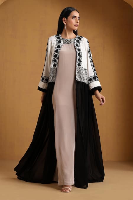 Wazir C Kashmiri Aari Embroidered Dress & Abaya Set 