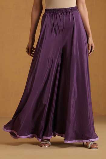 Wazir C_Purple Organza, Crepe Embroidery Round Neck Kashmiri Aari Kurta Set _Online_at_Aza_Fashions