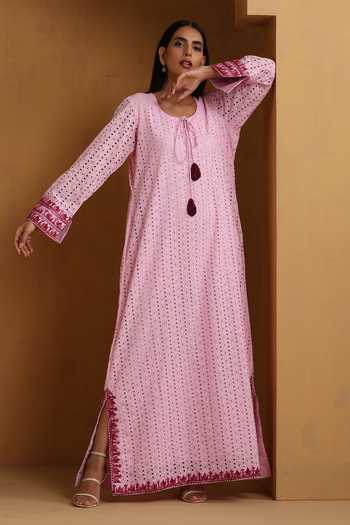 Buy_Wazir C_Pink Embroidery Round Neck Kashmiri Aari Dress _Online_at_Aza_Fashions