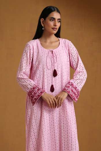 Buy_Wazir C_Pink Embroidery Round Neck Kashmiri Aari Dress 
