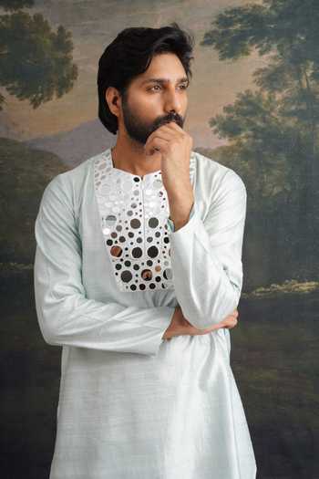 Buy_Thetaa_Green Silk, Cotton Mirrors Work Kurta Set 