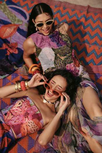 Shop_ZiP by Payal & Zinal_Pink Linen Beads Bandeau Neck Berry Babe Printed Dress _Online_at_Aza_Fashions