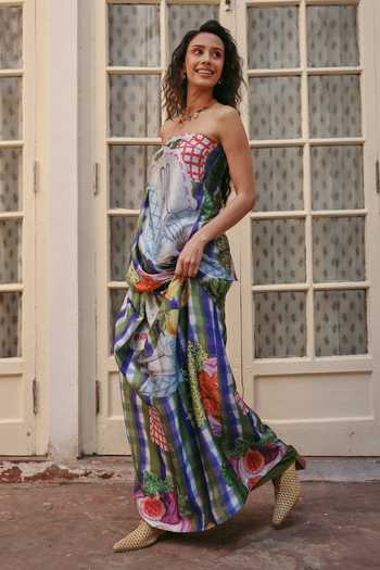 Shop_ZiP by Payal & Zinal_Multi Color Modal Bandeau Neck Boogy Printed Top And Flowy Skirt Set _Online_at_Aza_Fashions