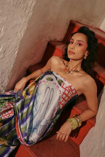 Buy_ZiP By Payal & Zinal_Blue Modal Boogy Vibrant Print Skirt _Online_at_Aza_Fashions