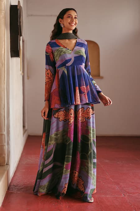 ZiP by Payal & Zinal Printed Georgette Peplum Kurta & Sharara Set 