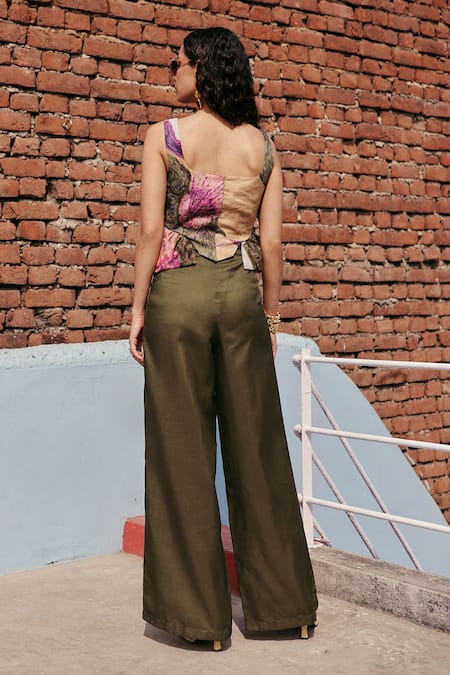 ZiP by Payal & Zinal Olive Garden Peplum Linen Top & Trouser Set 