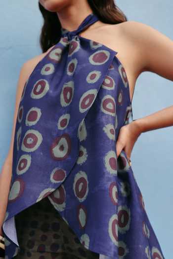 Buy_ZiP by Payal & Zinal_Blue Cotton Halter Neck Pebble Pal Top And Pant Set _Online_at_Aza_Fashions
