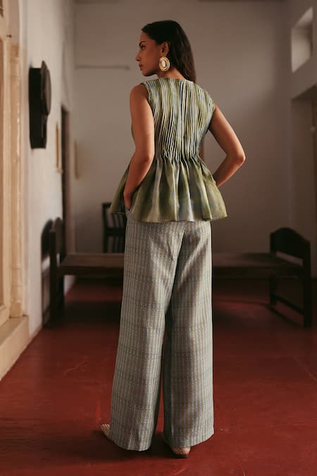 ZiP by Payal & Zinal Pistachio Pleated Tie-Up Top & Pant Set 