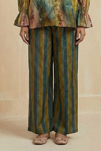 Kalista_Mustard Pure Cotton Collared Stella Floral Pattern Shirt And Pant Set _Online_at_Aza_Fashions