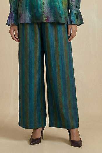 Kalista_Blue Pure Cotton Collared Stella Floral Print Shirt And Pant Set _Online_at_Aza_Fashions