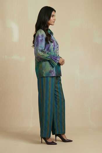 Shop_Kalista_Blue Pure Cotton Collared Stella Floral Print Shirt And Pant Set _Online_at_Aza_Fashions