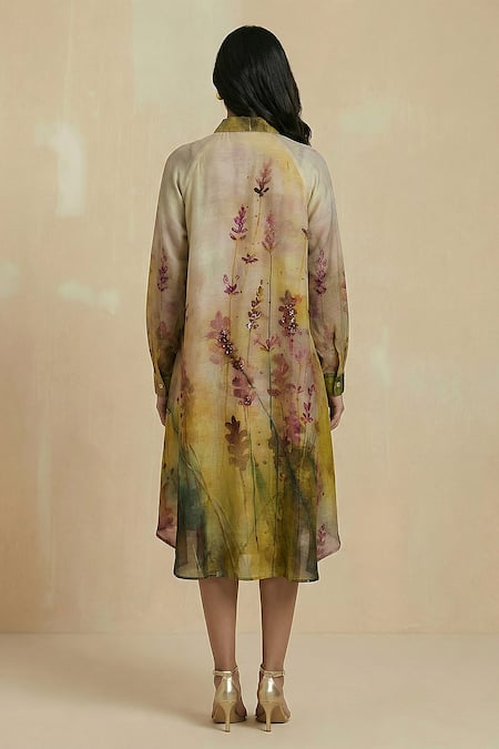 Kalista Stella Silk Cotton Floral Pattern Dress 