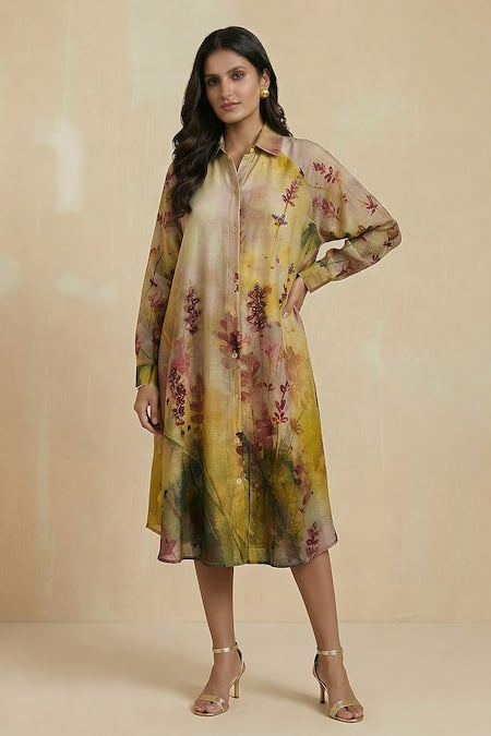 Kalista Stella Silk Cotton Floral Pattern Dress 