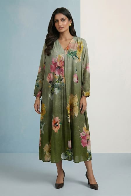 Kalista Ember Floral Pure Cotton Midi Dress 