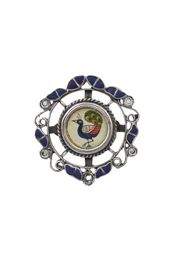 Buy_Sangeeta Boochra_Blue Stones, Hand-painted Peacock Artwork And Ring _Online_at_Aza_Fashions