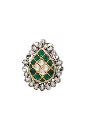 Buy_Sangeeta Boochra_Green Kundan Embellished Ring _Online_at_Aza_Fashions