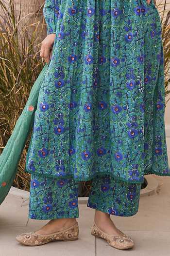 Buy_Gulabo Jaipur_Green Cotton, Cambric Round Neck, Yes Rida Floral Print Kurta Pant Set _Online_at_Aza_Fashions