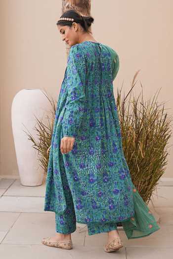 Buy_Gulabo Jaipur_Green Cotton, Cambric Round Neck, Yes Rida Floral Print Kurta Pant Set 