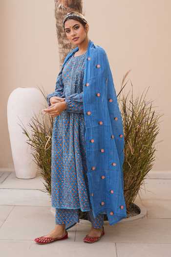 Buy_Gulabo Jaipur_Blue Cotton, Cambric Round Neck, Yes Rida Printed Kurta Set 