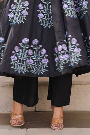 Buy_Gulabo Jaipur_Black Cotton, Cambric Embroidery V-neck Wafa Floral Print Anarkali Set _Online_at_Aza_Fashions