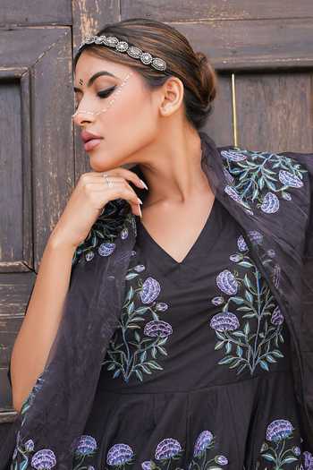 Buy_Gulabo Jaipur_Black Cotton, Cambric Embroidery V-neck Wafa Floral Print Anarkali Set 