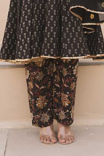 Gulabo Jaipur_Black Cotton, Cambric Embroidery, Zari, Mirrors Ira Printed Anarkali Pant Set _at_Aza_Fashions