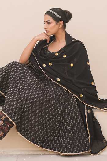 Buy_Gulabo Jaipur_Black Cotton, Cambric Embroidery, Zari, Mirrors Ira Printed Anarkali Pant Set 