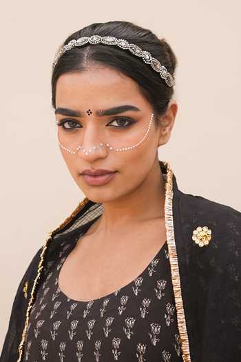 Shop_Gulabo Jaipur_Black Cotton, Cambric Embroidery, Zari, Mirrors Ira Printed Anarkali Pant Set 