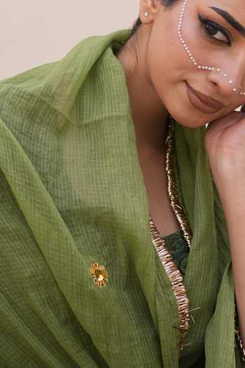 Gulabo Jaipur_Green Cotton, Cambric Gota Patti, Sequins Scoop Neck Ira Printed Anarkali Set _at_Aza_Fashions