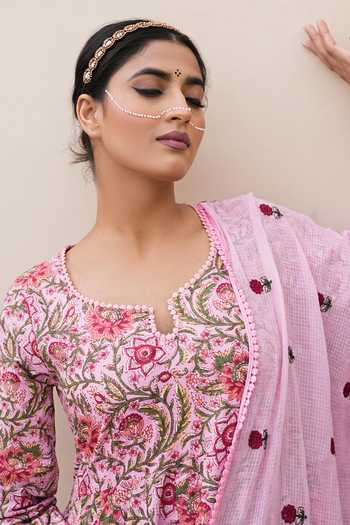 Buy_Gulabo Jaipur_Pink Cotton, Cambric Round Neck Arwa Printed Anarkali Set 