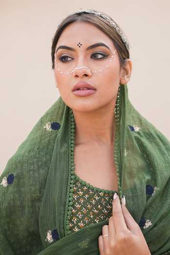 Gulabo Jaipur_Green Cotton, Cambric Mirrors Keyhole Neck Arwa Printed Anarkali Set _at_Aza_Fashions